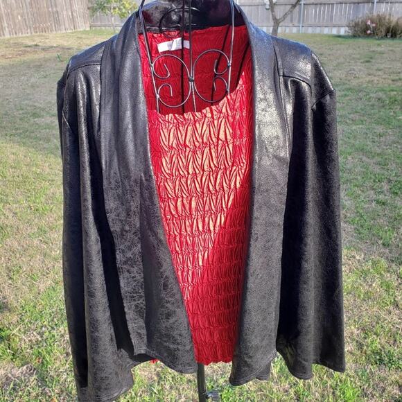 I.N. STUDIO Faux Leather Open Front Jacket size 2X - Picture 3 of 10